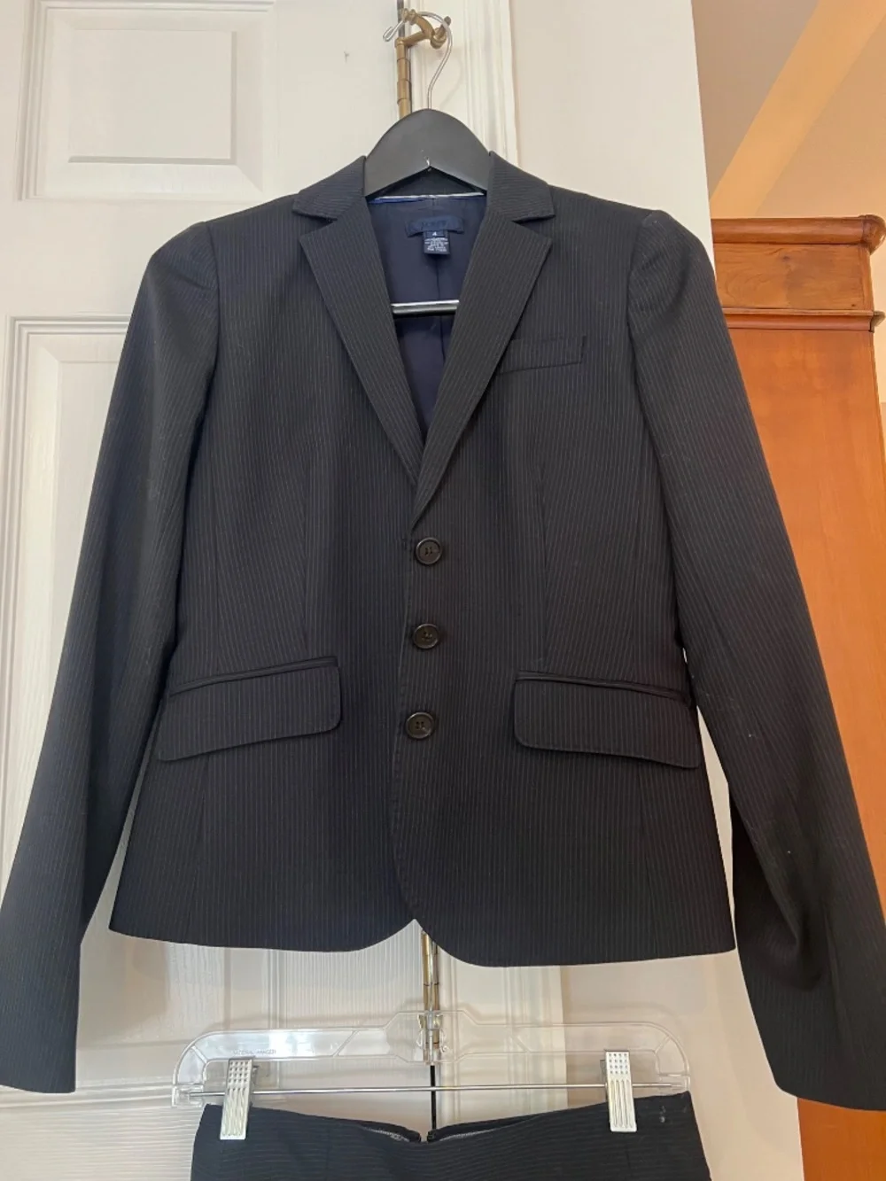 J.Crew Navy Pinstripe Wool Blend Skirt Suit Set Blazer & Pencil Skirt